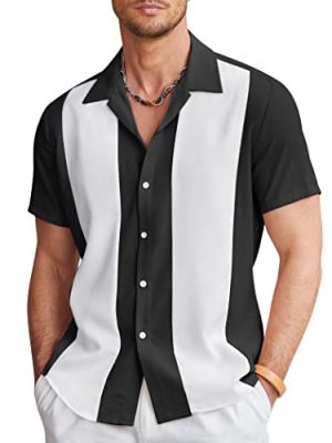 Men's Vintage Bowling Shirt Short Sleeve Button Down Summer Cuba Beach Shirts