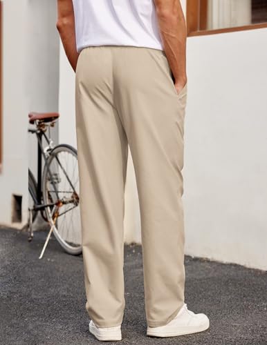 Men's Casual Chino Pants Relaxed Fit Drawstring Elastic Waist Lightweight Pant Twill Pleated Trousers