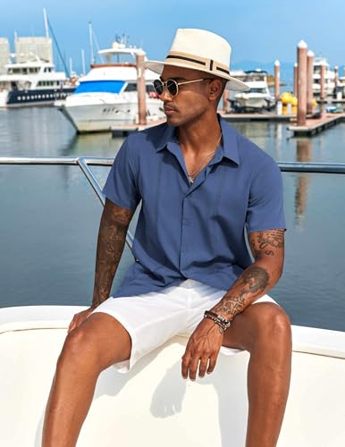 Mens Cuban Guayabera Short Sleeve Shirt Casual Summer Beach Tops Button Down Untucked Shirts