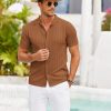 Men's Knit Shirts Short Sleeve Button Down Polo Shirt Crochet Casual Vintage Summer Beach Shirts