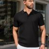 Mens Slim Fit Knit Polo Shirts Business Lightweight Polo Sweater Casual Summer Ribbed Textured Collared T Shirt