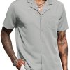 Men's Wrinkle Free Untucked Cuban Shirt Business Casual Button Down Shirts Short Sleeve Shirt