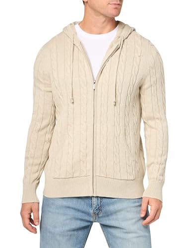 Men's Cotton Cable Knit Full Zip Hoodie Sweater