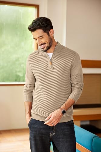 Mens Quarter Zip Sweater Casual Slim Fit Pullovers Sweaters Knit Twill Texture Pullover