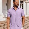 Men's Short Sleeve Button Down Shirt Casual Untucked Dress Shirt Stretch Denim Shirt
