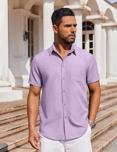 Men's Short Sleeve Button Down Shirt Casual Untucked Dress Shirt Stretch Denim Shirt