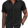 Mens Casual Button Down Shirt Short Sleeve Textured Shirt Summer Beach Vacation Shirts with Pocket