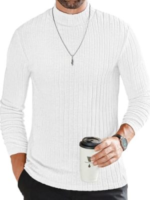Men's Mock Turtleneck Shirts Long Sleeve Underwear Tops Fleece Ribbed Knit Pullover Sweater Basic Thermal Sweatshirts