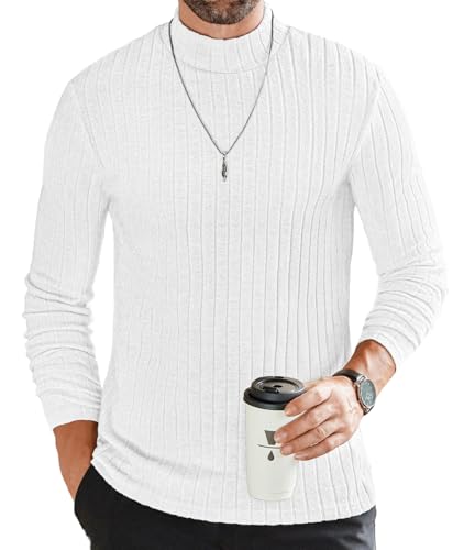 Men's Mock Turtleneck Shirts Long Sleeve Underwear Tops Fleece Ribbed Knit Pullover Sweater Basic Thermal Sweatshirts