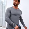 Men's 2 Pack Muscle T-Shirt Stretch Long Sleeve Gym Workout Bodybuilding Training Tee Shirts Casual Hipster Tops