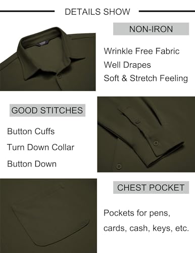 Mens Long Sleeve Button Down Shirts Wrinkle Free Untucked Shirts Casual Dress Shirt for Men