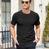 Mens Knit T-Shirts Summer Waffle Shirts Vintage Shirts Short Sleeve Crew Neck Tee Shirt Casual Crochet Top
