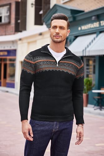 Men's Quarter Zip Pullover Sweater Casual Zip Up Polo Sweater Knit