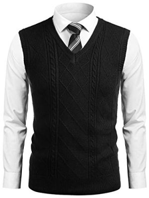 Mens V Neck Sweater Vest Knit Sleeveless Pullover Sweater Casual Slim Fit Twisted Vest