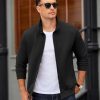 Mens Zip Up Sweatshirt Mock Neck Quilted Jacket Casual Lightweight Sweater Jackets with Pocket