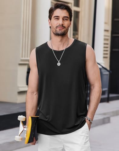 COOFANDY Mens Casual Tank Tops Moisture Wicking Muscle Sleeveless Shirts Soft Bamboo Viscose Tank Shirt 2 Pack