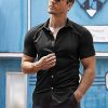 Men's Muscle Fit Dress Shirts Wrinkle-Free Short Sleeve Casual Button Down Shirt