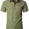 Men's Fitted Cotton Like Linen Casual Short Sleeve Button Up Shirts Lightweight Beach Tops with Pocket