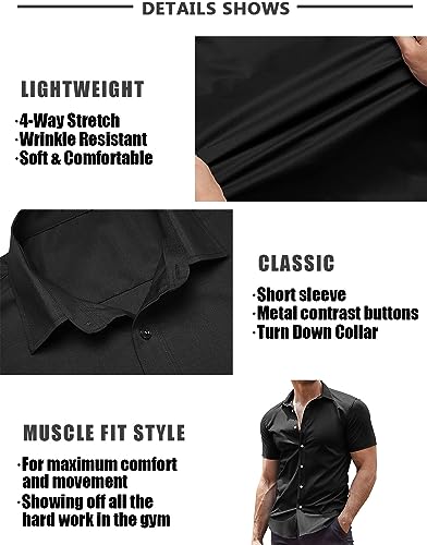 Men's Muscle Fit Dress Shirts Wrinkle-Free Short Sleeve Casual Button Down Shirt