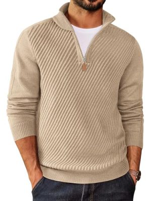 Mens Quarter Zip Sweater Casual Slim Fit Pullovers Sweaters Knit Twill Texture Pullover