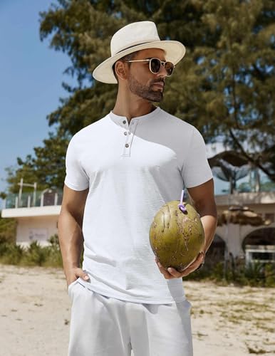 Mens Henley Shirts Short Sleeve Casual Button Down Shirts Lightweight Summer Basic Tee