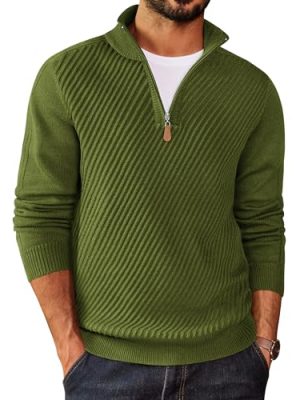 Mens Quarter Zip Sweater Casual Slim Fit Pullovers Sweaters Knit Twill Texture Pullover