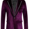 Men's Velvet Blazer Notched Lapel One Button Velour Tuxedo Jacket for Prom Wedding Party Dinner