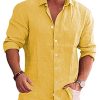Men's Casual Button Down Shirt Long Sleeve Linen Chambray Shirt