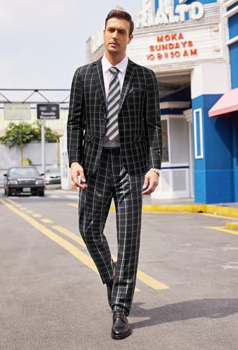 Men's 2 Piece Suits Classic Fit 2 Button Dress Suits Tuxedo Jacket Blazer for Wedding Business Dinner Prom