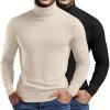 2 Pack Men's Turtleneck Sweater Slim Fit Knitted Basic Tops Lightweight Long Sleeve Ribbed Casual Pullover Top