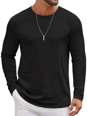 Men's Long Sleeve Tee Shirts Crew Neck T Shirt Solid Casual Basic Tees Soft Stretch T-Shirts