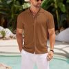 Men's Knit Shirts Short Sleeve Button Down Polo Shirt Crochet Casual Vintage Summer Beach Shirts