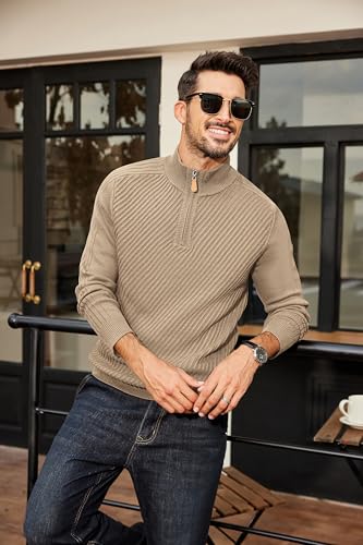Mens Quarter Zip Sweater Casual Slim Fit Pullovers Sweaters Knit Twill Texture Pullover