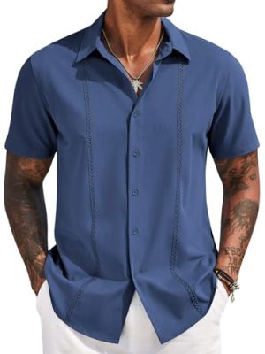 Mens Cuban Guayabera Short Sleeve Shirt Casual Summer Beach Tops Button Down Untucked Shirts