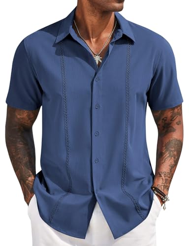 Mens Cuban Guayabera Short Sleeve Shirt Casual Summer Beach Tops Button Down Untucked Shirts