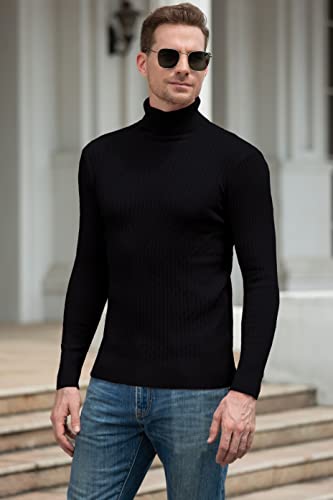 Men's Casual Slim Fit Turtleneck Pullover Sweaters Tops with Twist Patterned