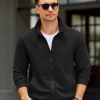 Mens Zip Up Sweatshirt Mock Neck Quilted Jacket Casual Lightweight Sweater Jackets with Pocket