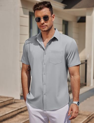 Mens Casual Button Down Shirts Short Sleeve Business Shirts Lightweight Wrinkle Free Dress Shirts