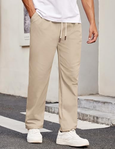 Men's Casual Chino Pants Relaxed Fit Drawstring Elastic Waist Lightweight Pant Twill Pleated Trousers