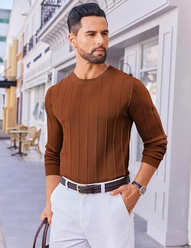 Men's Crew Neck Sweater Long Sleeve Ribbed Knit Dress Sweaters Casual Slim Fit Pullover