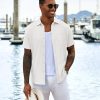 Men's Casual Button Down Shirts Short Sleeve Textured Shirt Summer Untucked Vacation Beach Wedding Shirts