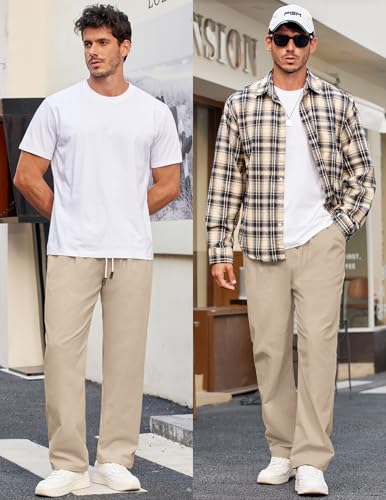 Men's Casual Chino Pants Relaxed Fit Drawstring Elastic Waist Lightweight Pant Twill Pleated Trousers