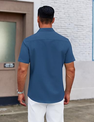 Men's Casual Dress Shirt Short Sleeve Button Down Shirts Summer Wedding Untucked Shirt