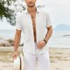 Men's Casual Button Down Shirts Short Sleeve Textured Shirt Summer Untucked Vacation Beach Wedding Shirts