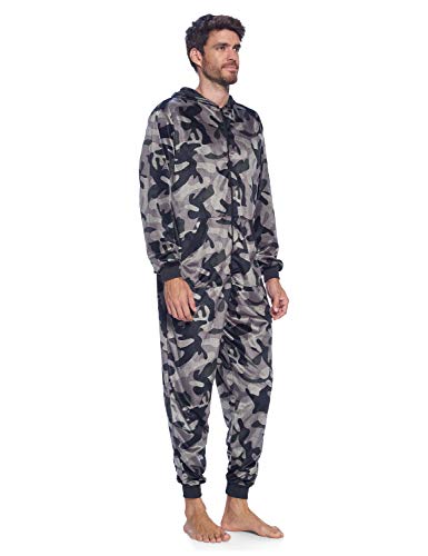 Men's Mink Fleece Hooded One-Piece Union Suit Pajamas