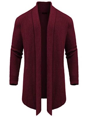 Mens Shawl Collar Long Cardigan Knit Ruffle Fashion Sweater Drape Cape