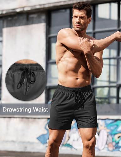 Men's Running Athletic Shorts 5 Inch 2 Pack Gym Workout Shorts Fitted Exercise Hiking Shorts with Zipper Pocket