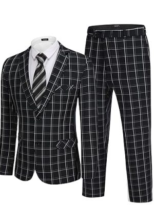Men's 2 Piece Suits Classic Fit 2 Button Dress Suits Tuxedo Jacket Blazer for Wedding Business Dinner Prom
