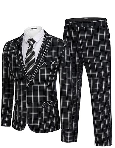 Men's 2 Piece Suits Classic Fit 2 Button Dress Suits Tuxedo Jacket Blazer for Wedding Business Dinner Prom