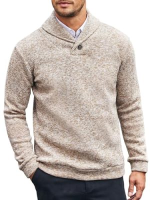 Men Dress Sweater Shawl Collar Sweatshirt Fashion Light Fleece Sweatshirt Dark Blue